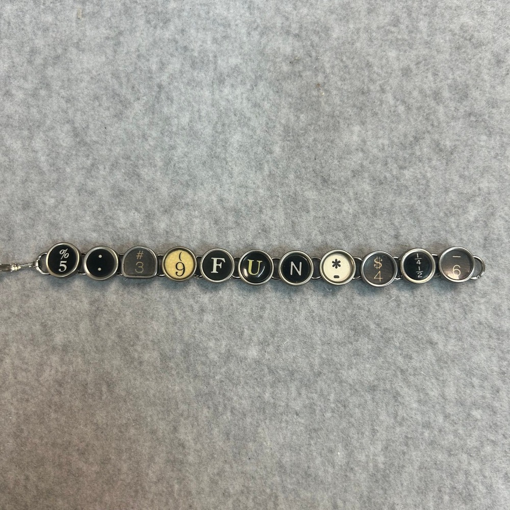 "FUN" Antique Typewriter Key Bracelet / Wristlet Artisan 11 Keys 7-1/4" Inches